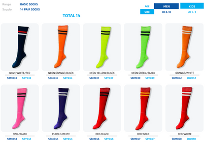 The Soccer Basic Sock range set of 14