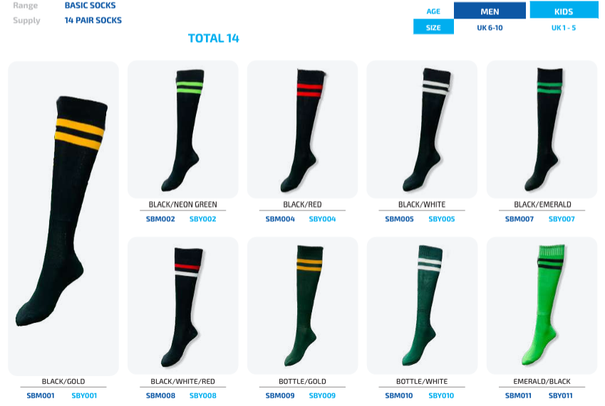 The Soccer Basic Sock range set of 14