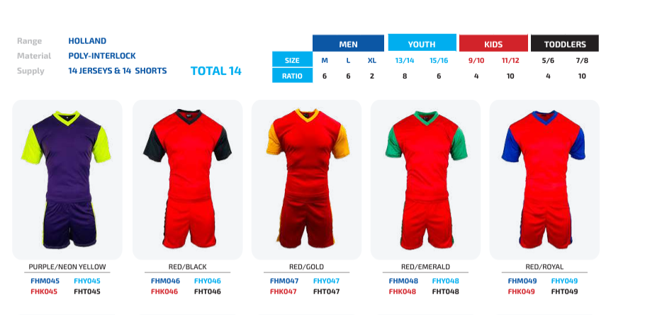 Holland Range Football Kits 14 pce