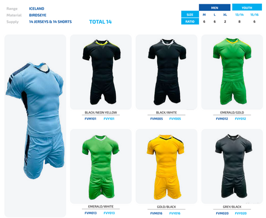 Iceland range Football Kits 14pce