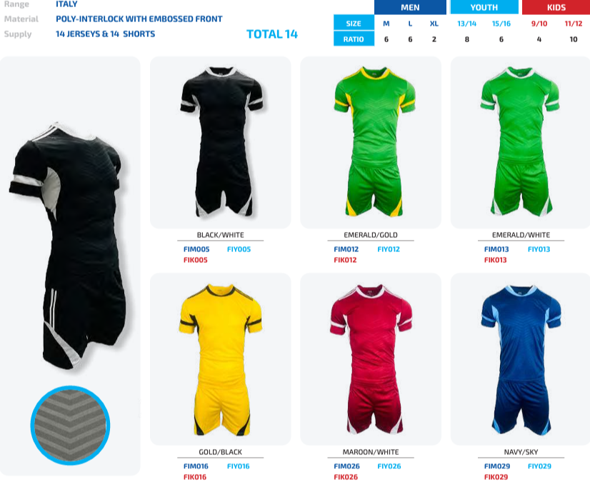 Italy Range Football Kits 14pce