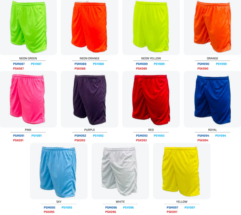 Soccer plain Shorts range set of 14