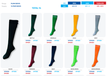 Soccer Plain socks Range set of